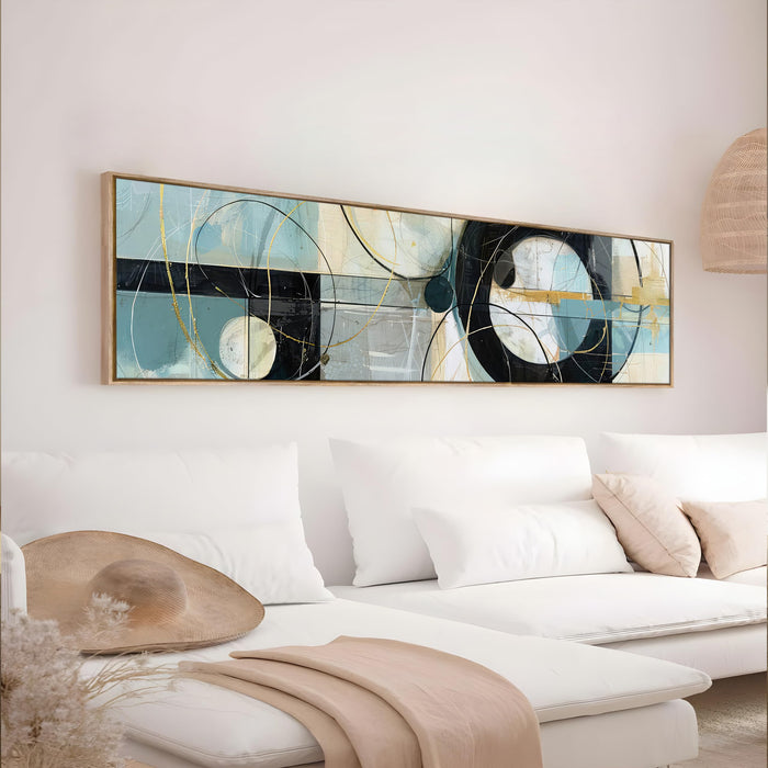 Large Canvas Painting Panel Framed Wall Art Print Geometric Circle Abstract Black Framed Luxury Paintings for Home Decoration (Black, 13x47 Inch)