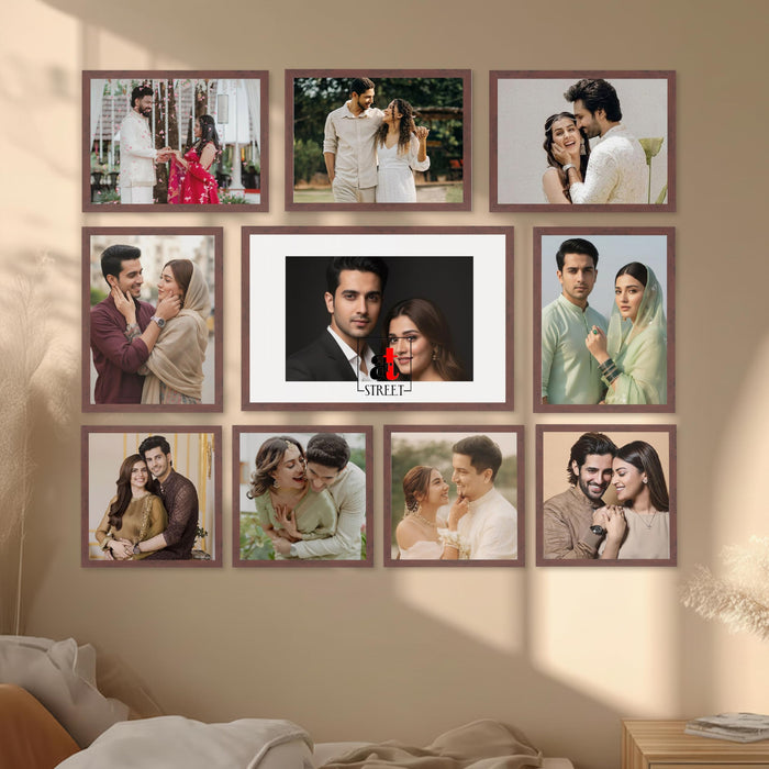 Art Street Photo Frame Set of 10 Brown Wall Decor Collage Display Hanging Family Picture Frames Gallery Collection Decor Items Wall Mount Frames Birthday Anniversary Gift, 8x8, 8x12 and 12x16 In