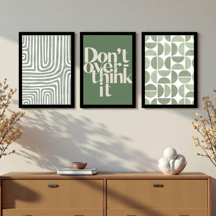 Boho Motivational A3 Framed Posters for Living Room with Frame, “Don’t Over Think It” Bohemian Quotes A3 Framed Poster For Home Decor Bedroom Hallways Office Hotel Set of 3, Size 33x45 cm