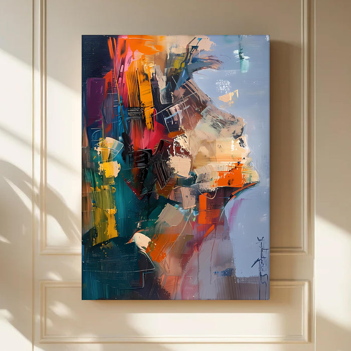 Portrait Abstract Canvas Wall Art painting Visualising a Human Face Multicolor | Digital Painting on Canvas Stretched on Wood (22x34 Inch)