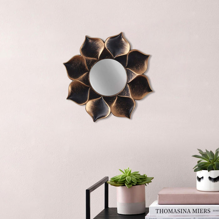 Art Street Lotus Petal Sunburst Design Decorative Wall Mirror, Home Decor for Living Room Decoration (Size 10x10 inch, Brown)