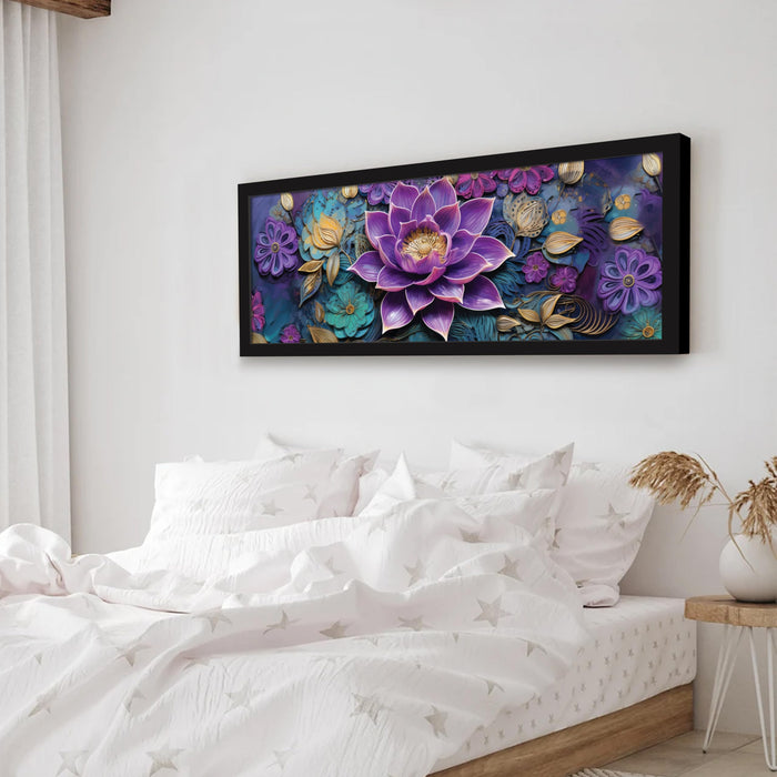 Blue Lotus Flower Vastu Wall Art Framed Luxury Paintings for Home Decoration, Living room, Bedroom and Office Decoration (99x38 CM)