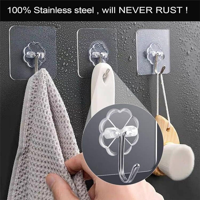 Art Street Adhesive Wall Hooks Heavy Duty Transparent, Versatile Adhesive Hangers for Clothes, Kitchen Accessories, and More for Wall Without Drilling (Pack of 10, Size:2.36x2.36 Inch)