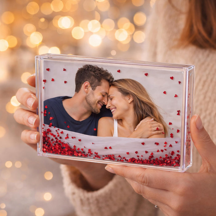 Art Street Customized Red Heart Glitter Liquid Photo Frame, Desktop Table Frame with Floating Glitter, Acrylic Water Frames for Valentine's Day Gift, Anniversary, Couple Photo Display, 4.2x6 Inch