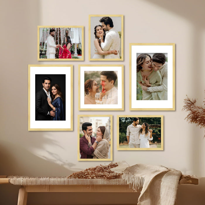 Art Street Photo Frame Set of 7 Beige Wall Decor Collage Display Hanging Family Picture Frames Gallery Collection Decor Items Wall Mount Frames Birthday Anniversary Gift, 8x12, 12x12 and 12x16 In