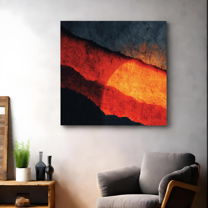 Abstract Volcanic Sunset Stretched Canvas Wall Art Painting for Living Room, Bold Red & Charcoal Textured Landscape, Contemporary Decor for Living Room, Office & Home Decor (56xx56 cm)