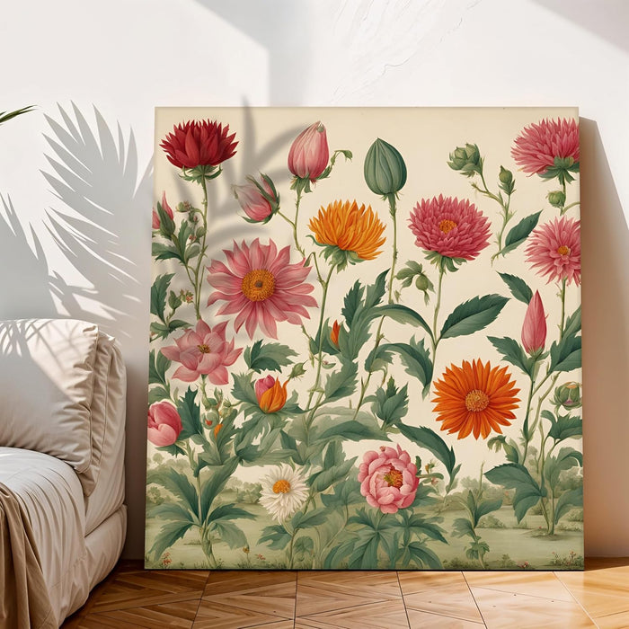 Sunflower Rose Flowers Illustrator, Floral Large Decorative Canvas Modern Art Paintings.