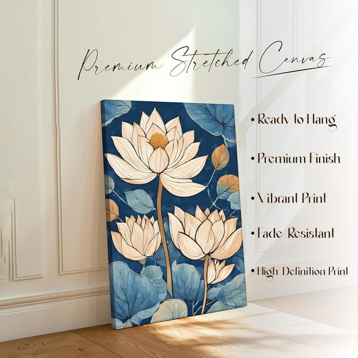 Abstract Stretched Canvas Multicolor Wall Art Painting Beige Lotus Abstract Beautiful Wall D̩cor in Blue, Brown and Orange for Living Room, Bedroom, Office ‰ÛÒ 22x34 Inch
