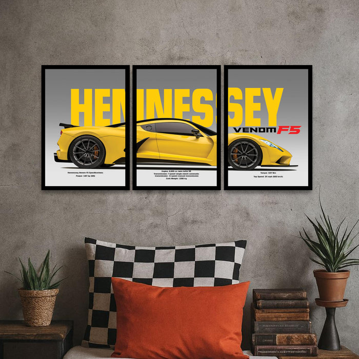 Framed Racing Car Wall Art for Men Room | Modern Race Car Wall Art Painting for Bedroom, Living Room, Office and Home Wall Decoration (Set of 3, 33x45 cm)