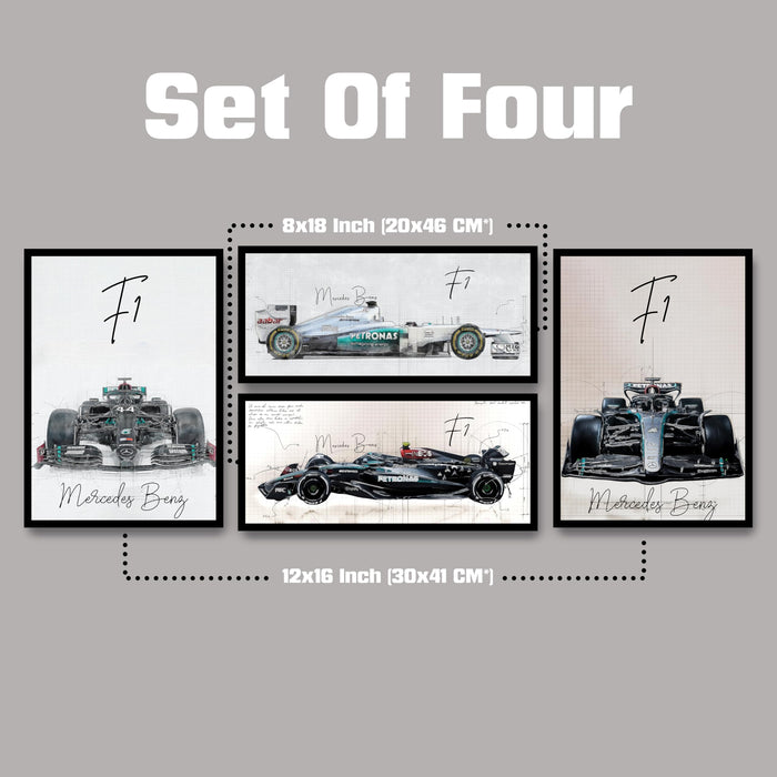Framed Racing Car Wall Art for Men Room | Modern Race Car Wall Art Painting for Bedroom, Living Room, Office and Home Wall Decoration (Set of 4, 30x41 and 20x46 cm)