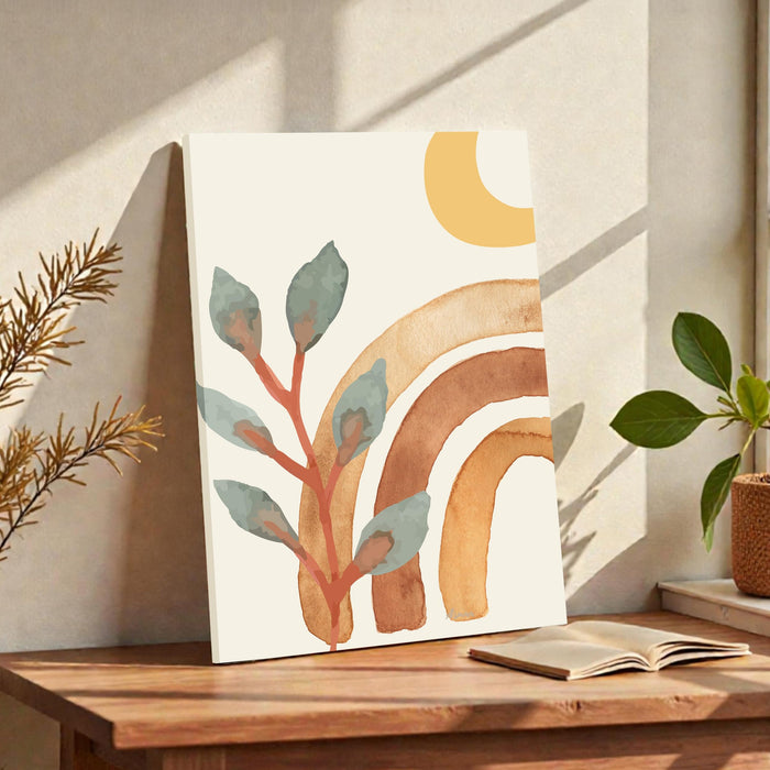 Abstract Botanical rainbow Stretched Canvas Wall Art Modern Boho Illustration Painting for Home & Office Wall Decor, (16x22 Inch)