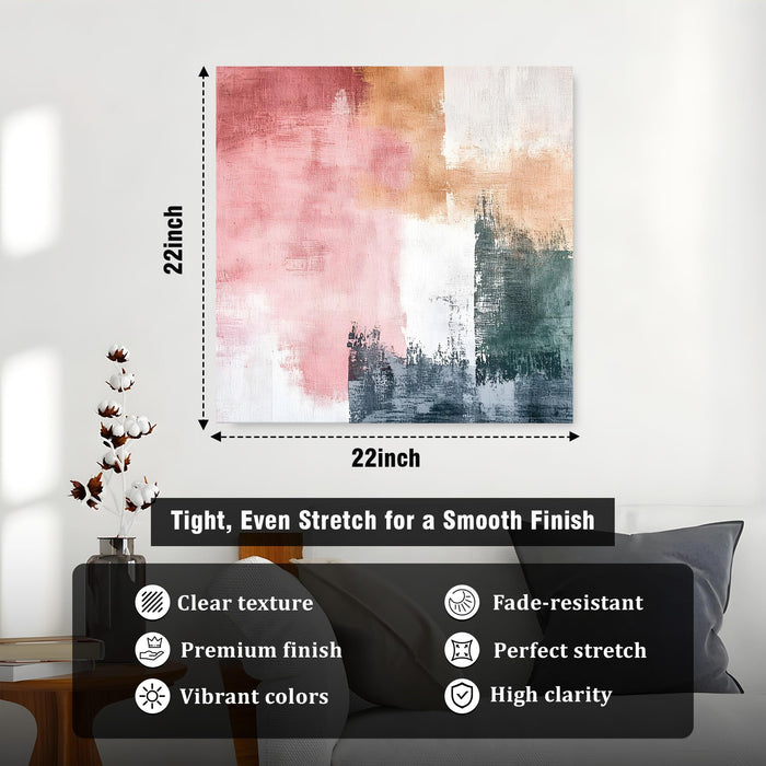 Modern Abstract Stretched Canvas Wall Art Painting For Living Room, Textured Pink, Large Minimalist Poster on Stretched Canvas for Living Room, Office & Bedroom Decor (56xx56 cm)