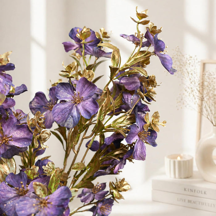 Art Street Artificial Purple & Gold Flower Stems for Home Décor – Realistic Faux Floral Branches for Vase,