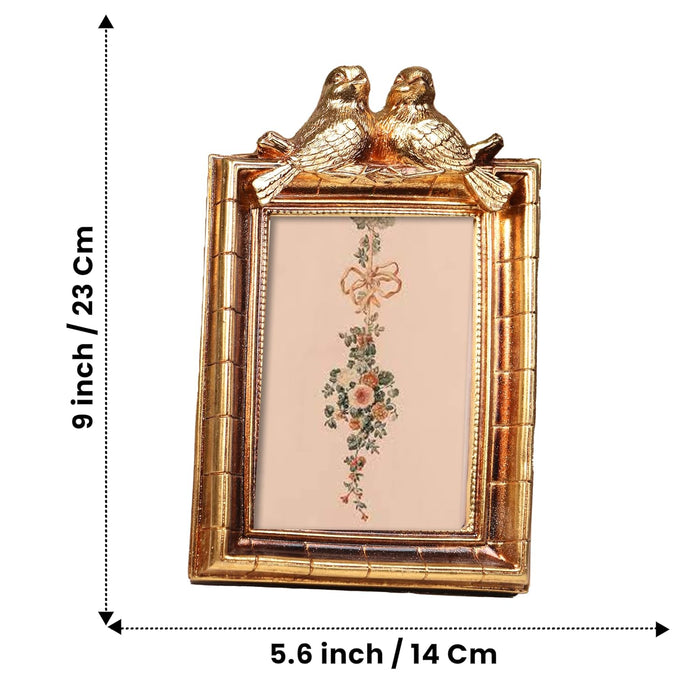 Vintage 4x6 Inch Photo Frame Golden Brown – European Style Resin Picture Frame with Birds Design, Tabletop Display, Antique Look, 10x15 cm