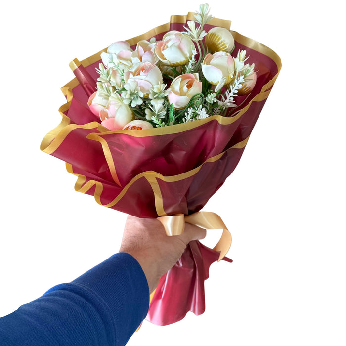 Art Street Artificial Rose Bouquet, Light Pink Flower Arrangement, Handmade Fabric Flowers for Valentine's Day Gift, Birthday, Anniversary, Romantic Gift for Women, Men, Home Decor, Couple, 35 cm