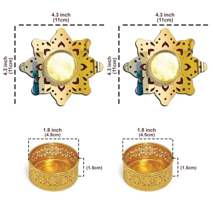 Decorative Diwali Tealight Diya Holders for Home Decoration, Dipawali Décor Items, Diwali Temple Decoration - MDF Wood Tea Light Candle Holder Star Floral Shaped Stand –11x11 cm