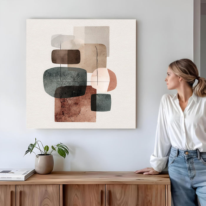 Boho Geometric Circles Stretched Canvas Wall Art Painting For Living Room, Modern Minimalist Abstract Painting for Living Room, Office & Studio (56xx56 cm)