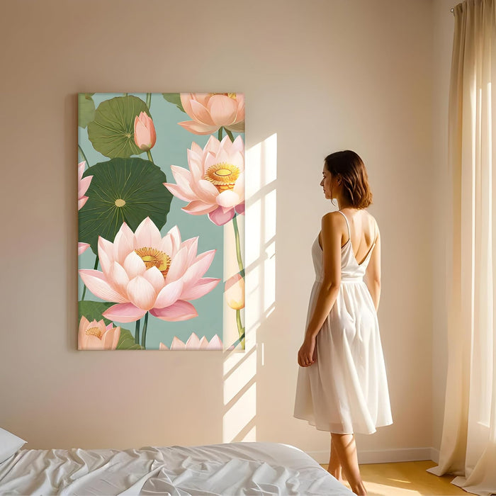 Abstract Stretched Canvas Multicolor Wall Art Painting Pink Lotus Digital Painting ‰ÛÒ 22x34 Inch