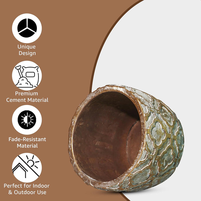 Handmade Flower Pot Indoor Outdoor Plant Pot, Fade Resistant Bronze Cement Elegant Quatrefoil Pattern Vase, Flower Vase, Cemented Flower Vases for Home Decoration and Gardening – 10x13 cm