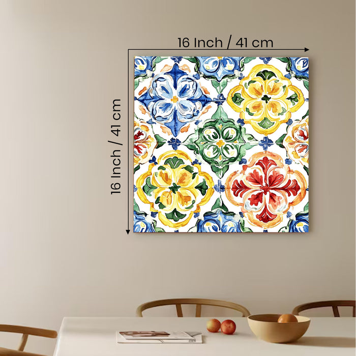 Turkish Tiles Wall Paintings for Wall Decoration | Flower Canvas Wall Painting for Living Room, Bedroom, Home and Office Wall Decor (41x41 Cm)