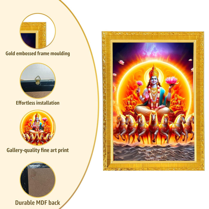 Bhagwan Surya Dev Photo Frame for Mandir, Pooja Room | Divine Hindu Deity Wall Art (10x13 Inch)