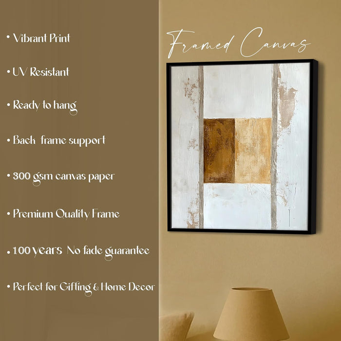 Multicolor Abstract Canvas Wall Art Painting – White Beige Brown Gallery Wrap Canvas Wall Décor Painting (56x56 cm)