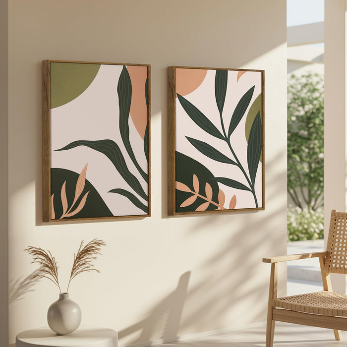Boho Leaf Flower Canvas Wall Painting Bohemian Large Wall Art Painting for Living Room Decoration, Stylish Large Wall Art Print for Wall Decor (Set of 2, 58x89 cm)