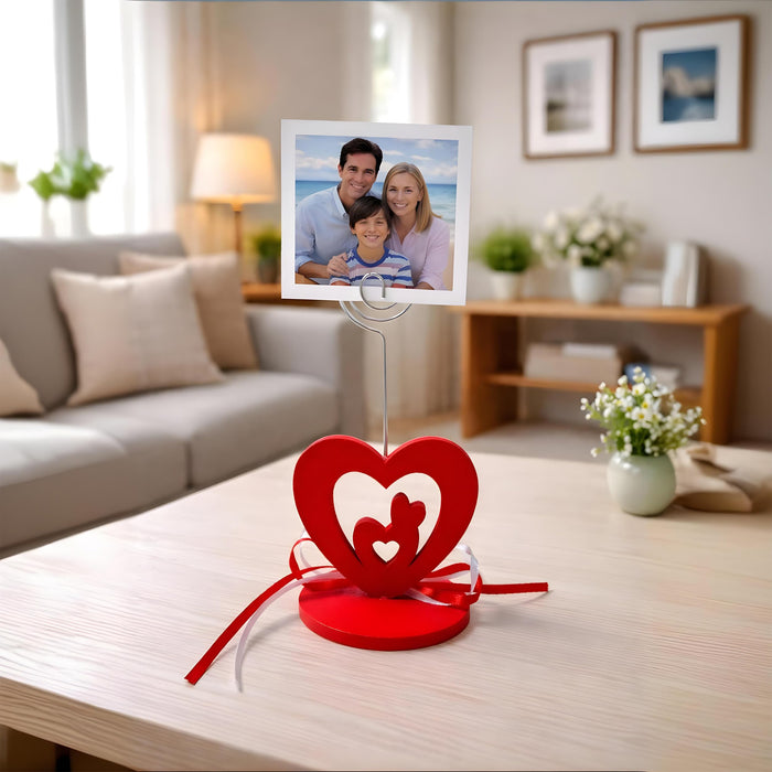 Romantic Heart Photo Clip Stand | Love Memo Holder with Metal Wire Clip | Valentine, Anniversary & Couple Gift Decoration for Table, Desk & Room Décor