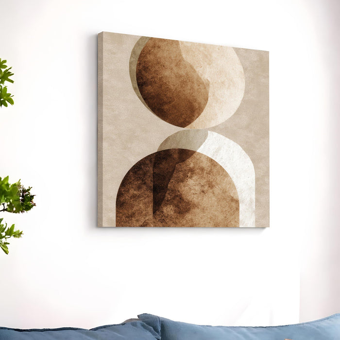 Boho Geometric Circles Stretched Canvas Wall Art Painting For Living Room, Modern Minimalist Earth Tone Painting, Contemporary Abstract Decor for Living Room, Office & Studio (56xx56 cm)