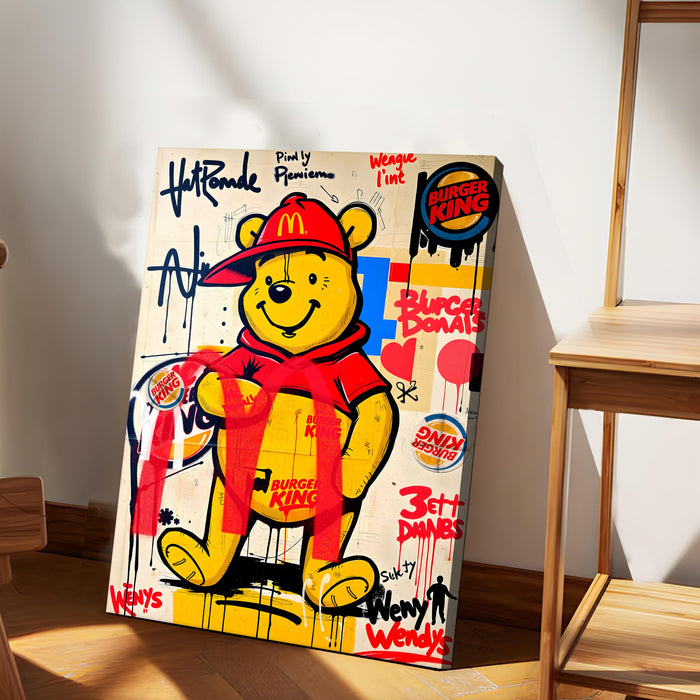 Bear Graffiti Stretched Canvas Painting Print | Pop Art Street Style Wall Décor | Modern Abstract Canvas Art for Home & Office, 41x56 cm