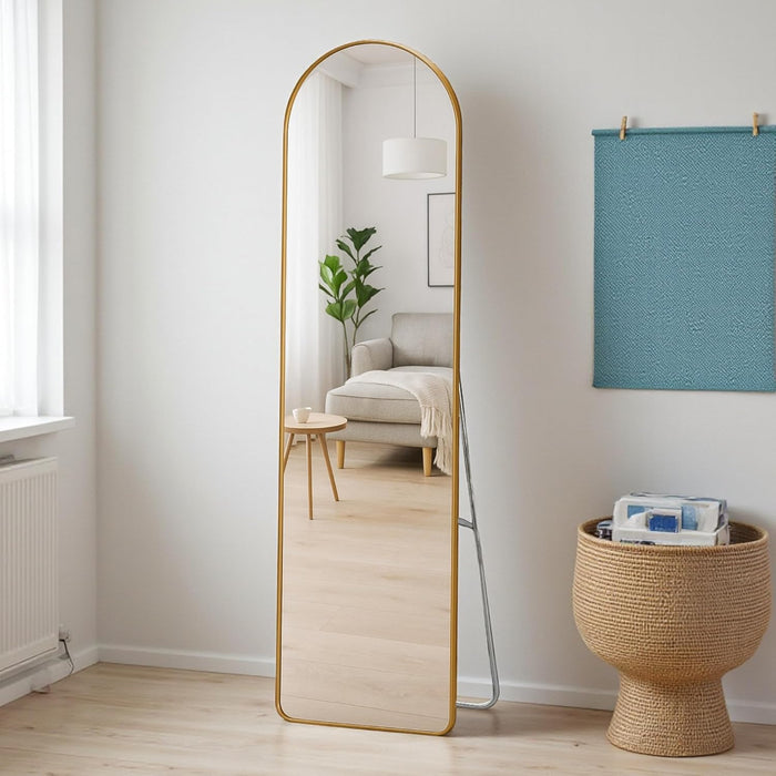 Cheval Mirror 4.5 Feet Arch Mirror for Bedroom | Full Length Dressing Mirror Aluminum Frame with Stand (Gold, 37x147 CM)