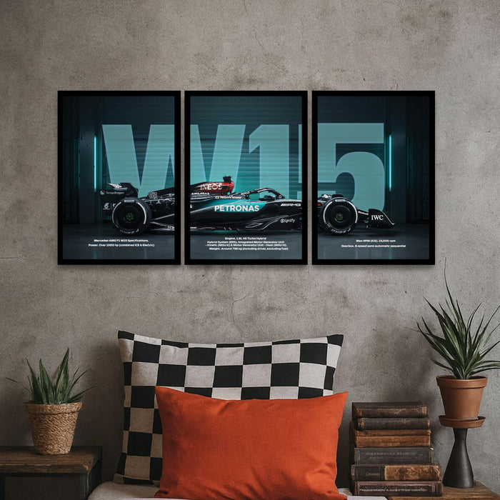 Framed Racing Motorsports Wall Painting | Modern Race Car Wall Art Painting for Bedroom, Living Room, Office and Home Wall Decoration (Set of 3, 33x45 cm)