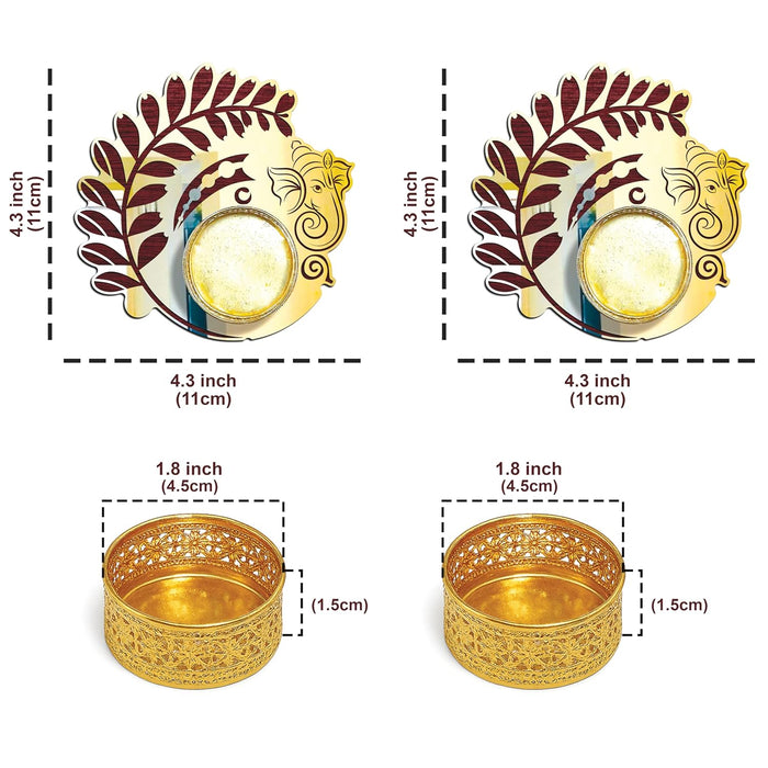 Decorative Diwali Tealight Diya Holders for Home Decoration, Dipawali Décor Items, Diwali Temple Decoration - MDF Wood Tea Light Candle Holder Deity Ganesha Motif Stand –11x11 cm