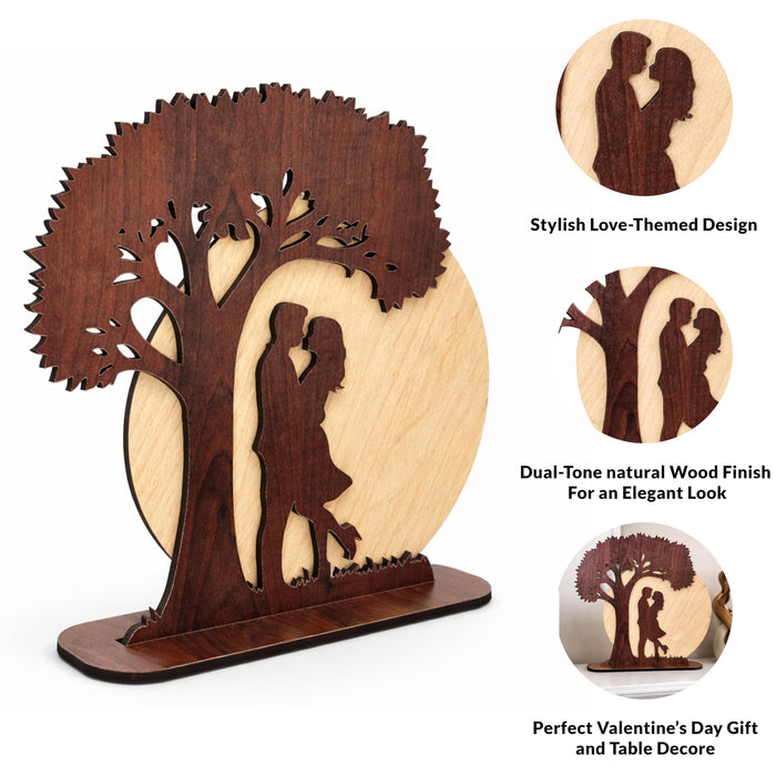 Art Street Laser Cut Wooden Couple Showpiece, Tree of Love Romantic Table Decor, Valentine’s Day Gift, Love Themed Wooden Plaque Home Decor, Anniversary, Engagement, Wedding Gift for Couple 20x20 cm