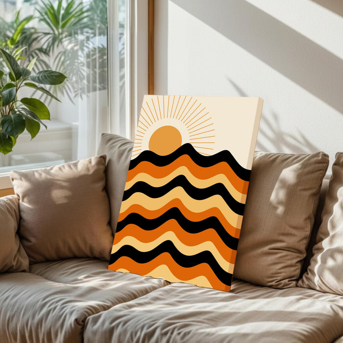 Abstract Sun Rise Mountains Rainbow Stretched Canvas Wall Art Modern Boho Illustration Painting for Home & Office Wall Decor, (16x22 Inch)