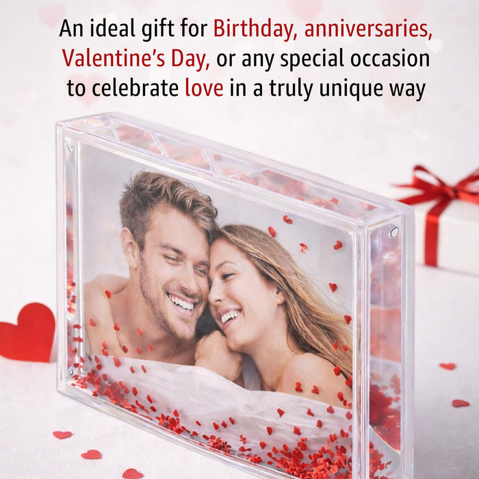 Art Street Customized Red Glitter Liquid Photo Frame, Desktop Tabletop Frame with Heart-Shaped Floating Glitter, Acrylic Water Frames for Valentine's Day Gift, Anniversary, Wedding, 3.8x4.5 Inch