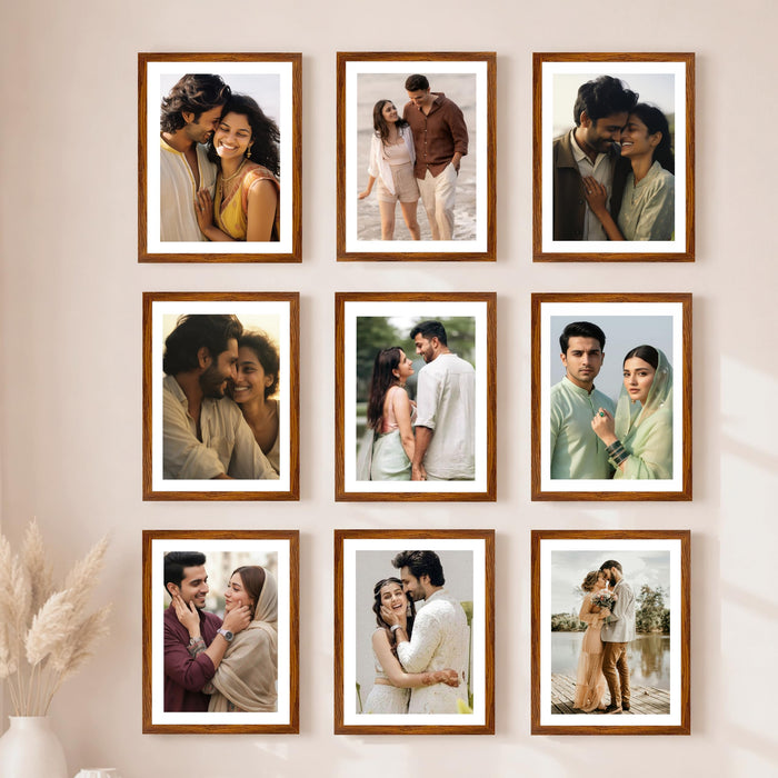 Art Street Premium Photo Frame for living room, Classic Aesthetic Design Photo Frames for Photograph, Art Work, Kids Room Set of 9 (6x8 Inch, Brown)