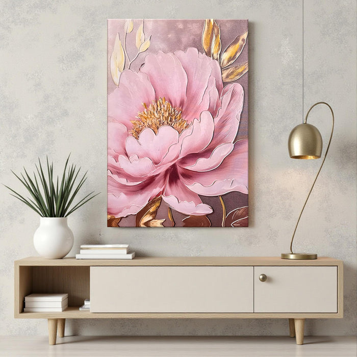 Stretched Canvas Pink Peony Wall Art Painting Abstract Floral Canvas 3D Textured Painting for Living Room Abstract Paintings for Bedroom Office Wall Décor Hand Painted Art 61x91 cm
