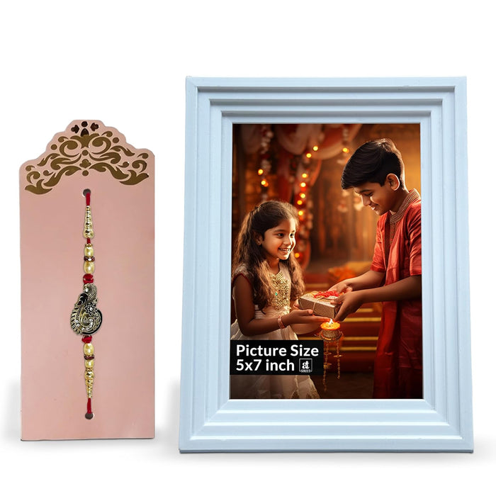 Art Street Premium 3D Table Top Photo Frame & Rakhi Gift Combo,Picture Frames For Home Décor, Office Desk, Bedroom & Living Room (White, Size 5x7 inch) Rakshabandhan Gift Set