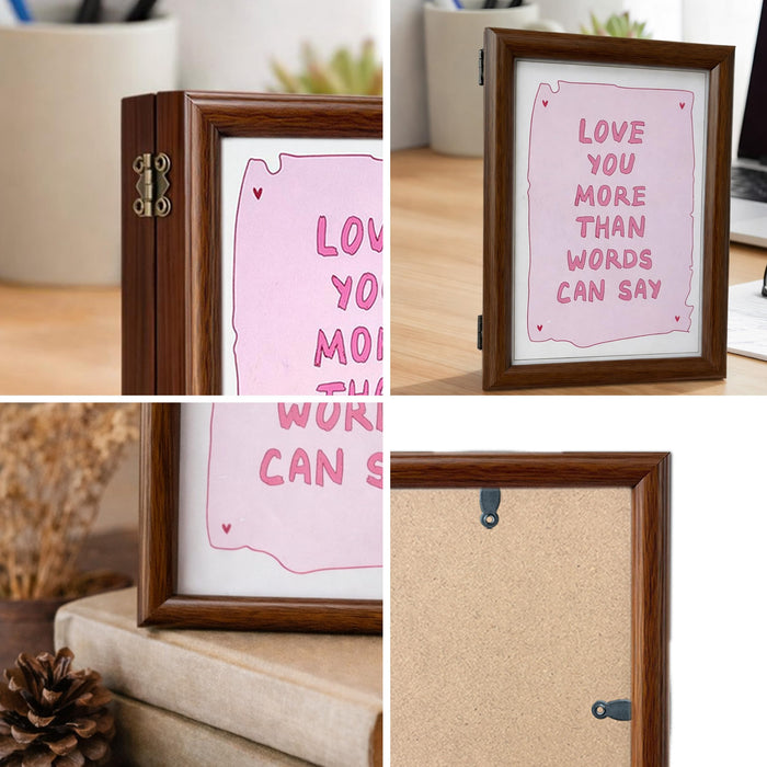 Greeting Card Photo Frame for Couples, Wooden Double Folding Love Photo Frame with Clip, Valentine’s Day Romantic Gift for Boyfriend, Girlfriend, Anniversary Wedding (5.2 x 7.2 Inch, Brown)