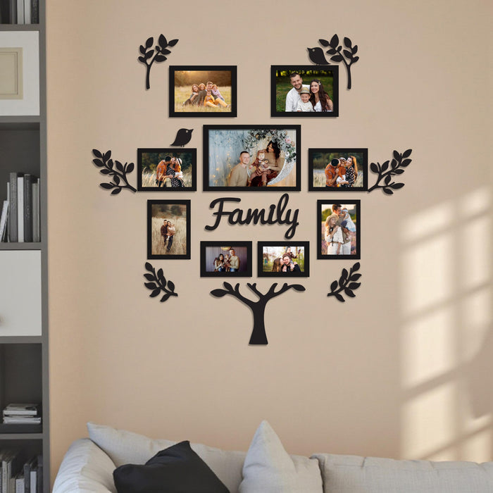 Family Tree Wall Photo Frame Set Pack of 9 with 10 MDF Cutouts for Home Decoration Wall Photo Frame Collage for Living Room Bedroom