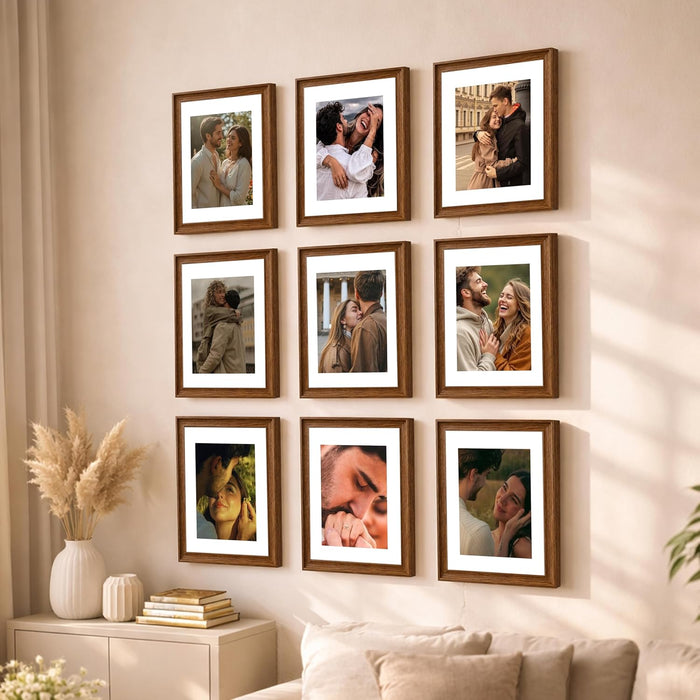 Wooden Cave Design Photo Frame Set of 9 | Black Picture Frames for Photos, Artwork & Certificates | Wall Décor for Living Room & Home (11x14 Inch)
