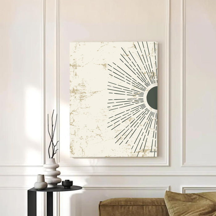 Abstract Sun Rising blue Stretched Canvas Wall Art Modern Boho Illustration Painting for Home & Office Wall Decor, (16x22 Inch)
