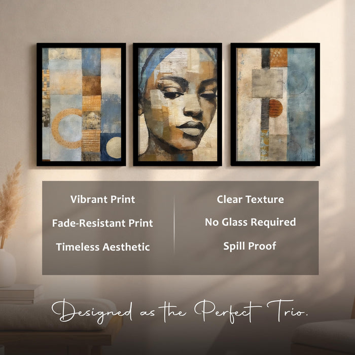 Abstract Woman Face A3 Framed Painting for Living Room With Frame, Women's Day Gift Abstract Aesthetic Framed Paintings for Home Decor Bedroom Hallways Office Hotel Set of 3, Size 33x45 cm