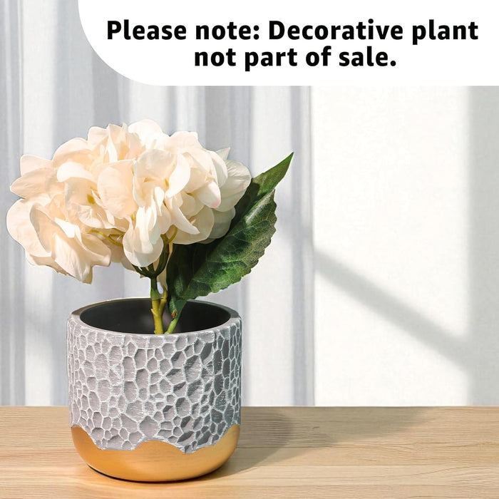 Handmade Cement Flower Pot Indoor Outdoor Plant Pot Fade Resistant Bronze and Grey Elegant Hammered Pattern Vase Flower Vase Cemented Flower Vases for Home Decoration and Gardening 10x13 cm