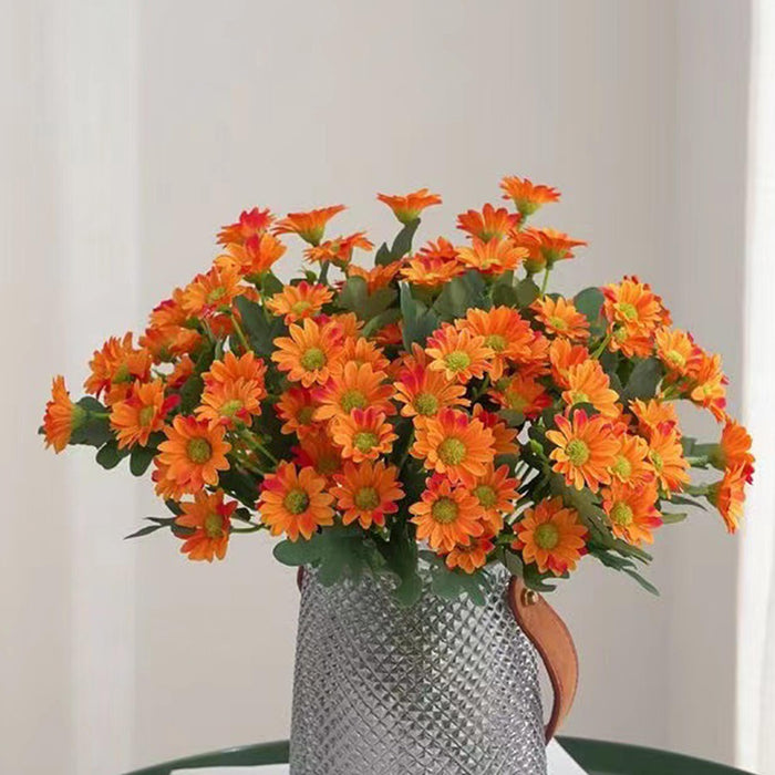 Art Street Artificial Orange Flowers Bunch |Daisy Flowers for Home | Living Room, Valentine Day Décor |Christmas Day, New Year Gift, 7 Head 21 Flowers| Pack of 2|Size 13 INCH, (Without Vase)