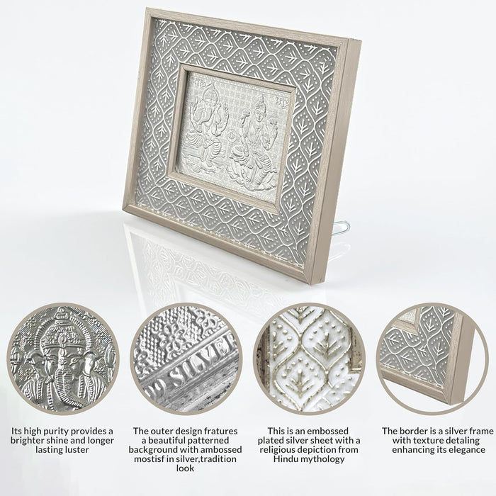 Silver Plated Lakshmi and Ganesh Photo Frame, Silver and Gold God Photo Frames (6x5 inch)