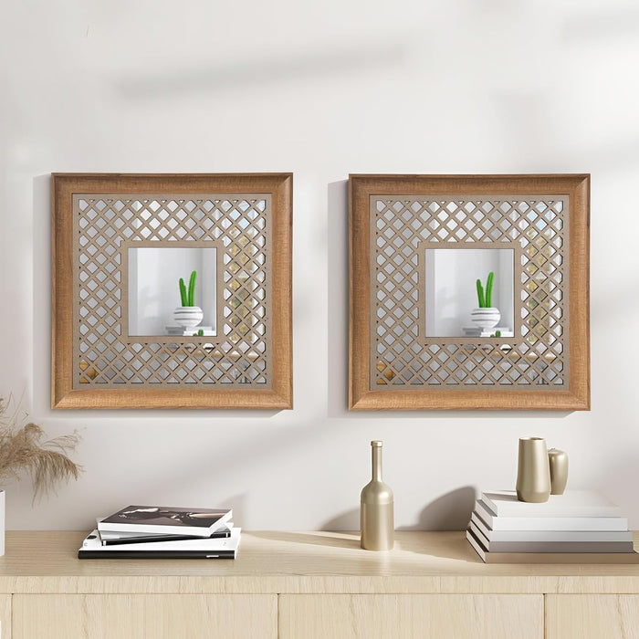 MDF Decorative Mirrors Flower Design Jali Mirror Set of 2, Jharokha Wooden Wall Mirror Panel (Black, Size: Inch)