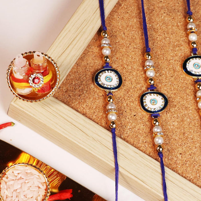 Rakhi Set for Brother and Bhabhi Premium Nazariya Rakhi with Roli and Chawal for Raksha Bandhan (Set of 5)