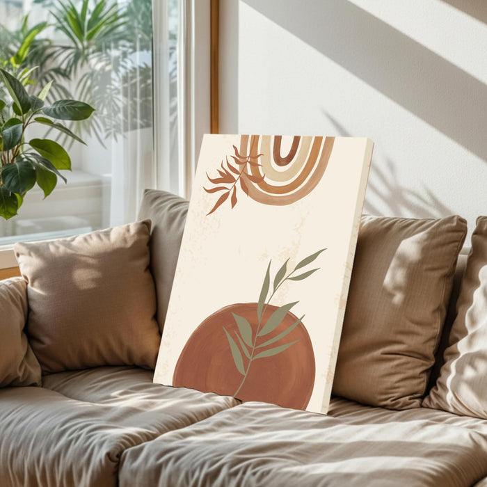Abstract Botanical Leafs with Modern Boho theme Stretched Canvas Wall Art Illustration Painting for Home & Office Wall Decor, (16x22 Inch)